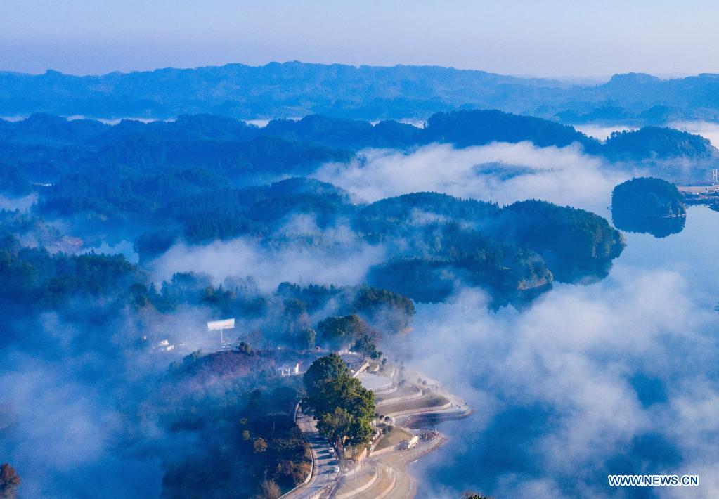 Chine: paysage du Parc national de la zone humide du lac Lixiang à Chongqing